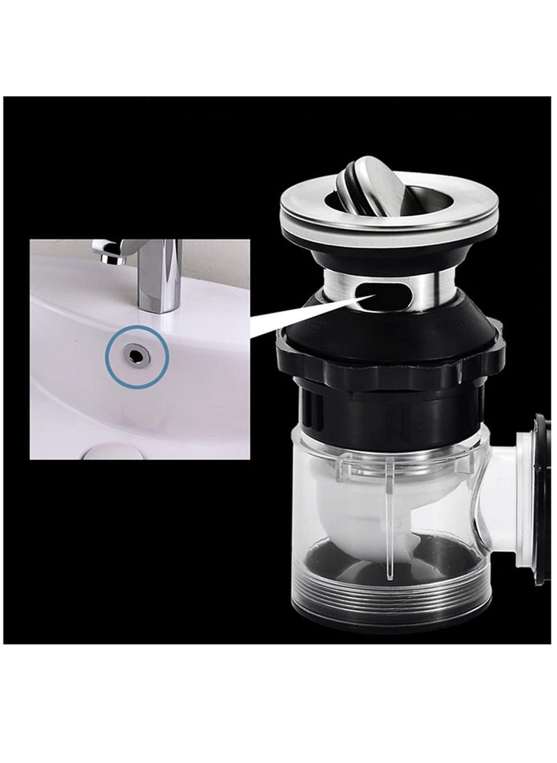 Generic - Bathroom Sink Drain Kit, Stainless Steel Expandable Sink Drain Pipe Kit, P Trap Sink Drain Pipe, Trap with Built in Anti Clogging Stopper, Integrated Wash Basin Sink Drain Pipe - Image 1