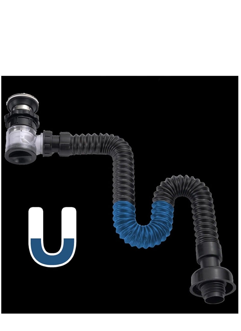 Generic - Bathroom Sink Drain Kit, Stainless Steel Expandable Sink Drain Pipe Kit, P Trap Sink Drain Pipe, Trap with Built in Anti Clogging Stopper, Integrated Wash Basin Sink Drain Pipe - Image 1