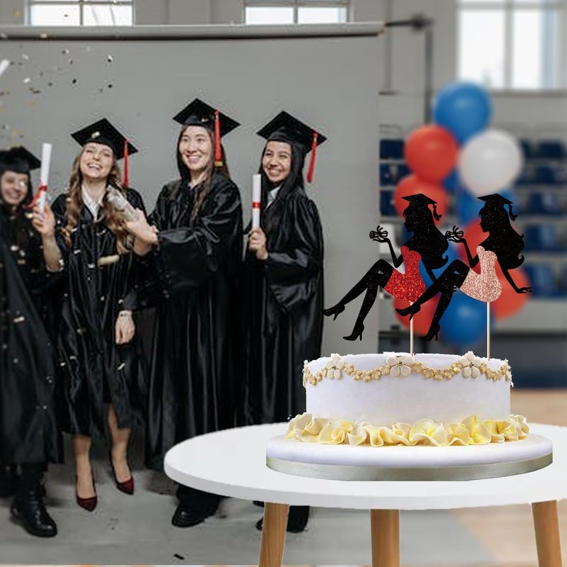 Chewarelly 1 Pack 2025 Graduation cake Topper  Glitter Congrats Grad Cake Decor Class Of Cake Picks for Senior High School College Grad Party Decorations Supplies(Black with Orange) Girls - Image 5