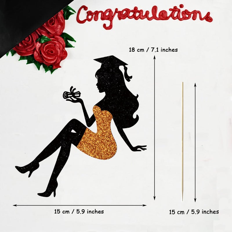 Chewarelly 1 Pack 2025 Graduation cake Topper  Glitter Congrats Grad Cake Decor Class Of Cake Picks for Senior High School College Grad Party Decorations Supplies(Black with Orange) Girls - Image 2