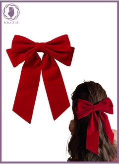 KHAJUL 2-Piece Red Velvet Hair Bow Tail Satin Long Tail Headpieces Barrette Headwear for Women and Girls Gifts  - Image 1
