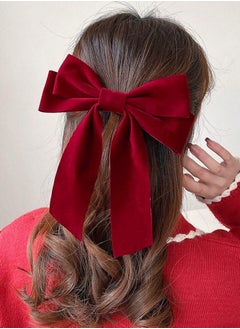 KHAJUL 2-Piece Red Velvet Hair Bow Tail Satin Long Tail Headpieces Barrette Headwear for Women and Girls Gifts  - Image 2