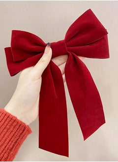 KHAJUL 2-Piece Red Velvet Hair Bow Tail Satin Long Tail Headpieces Barrette Headwear for Women and Girls Gifts  - Image 3