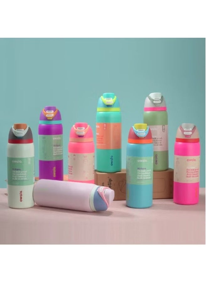 زجاجة مياه رياضية من الفولاذ المقاوم للصدأ معزولة بطبقتين من Owala FreeSip مع شفاطة، خالية من مادة BPA، عبوة واحدة، 32 أونصة (فوشيا) - Image 2