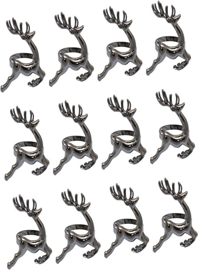 KODORIA 12pcs Deer Napkin Rings Christmas Elk Napkin Ring Holders Antler Napkin Paper Alloy Holder for Xmas Holiday Party Dining Table Decoration - Black - Image 5