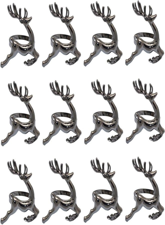KODORIA 12pcs Deer Napkin Rings Christmas Elk Napkin Ring Holders Antler Napkin Paper Alloy Holder for Xmas Holiday Party Dining Table Decoration - Black - Image 1