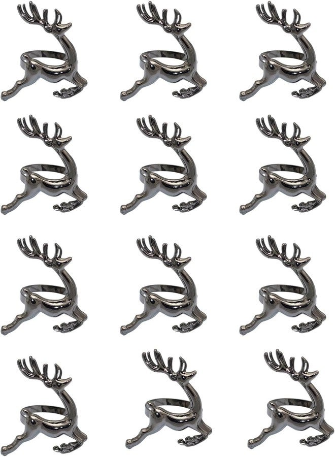 KODORIA 12pcs Deer Napkin Rings Christmas Elk Napkin Ring Holders Antler Napkin Paper Alloy Holder for Xmas Holiday Party Dining Table Decoration - Black - Image 3