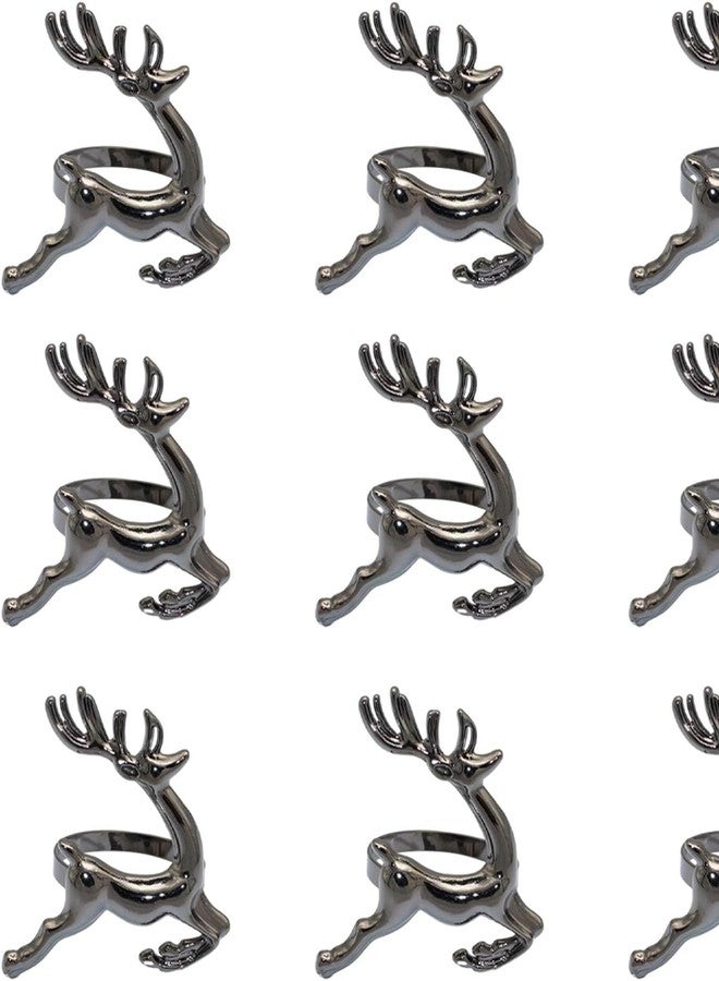 KODORIA 12pcs Deer Napkin Rings Christmas Elk Napkin Ring Holders Antler Napkin Paper Alloy Holder for Xmas Holiday Party Dining Table Decoration - Black - Image 4