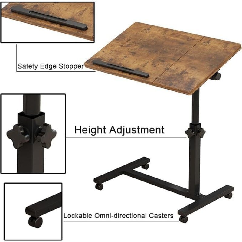 Table Lap Desk for Laptop Rolling Cart Tilting Overbed Bedside Table Overbed Desk Overbed Table with Wheels Adjustable Laptop Stand Sofa Side Table Brown - Image 4