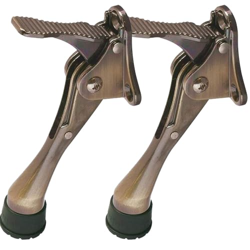Hashi One Touch Kickdown Door Stopper, Door Holder, Heavy Duty Door Stops, Bottom of Door, Height-Adjustable Rubber Tips by HASHI (Antique Bronze 4 inch x 2pack) - Image 1