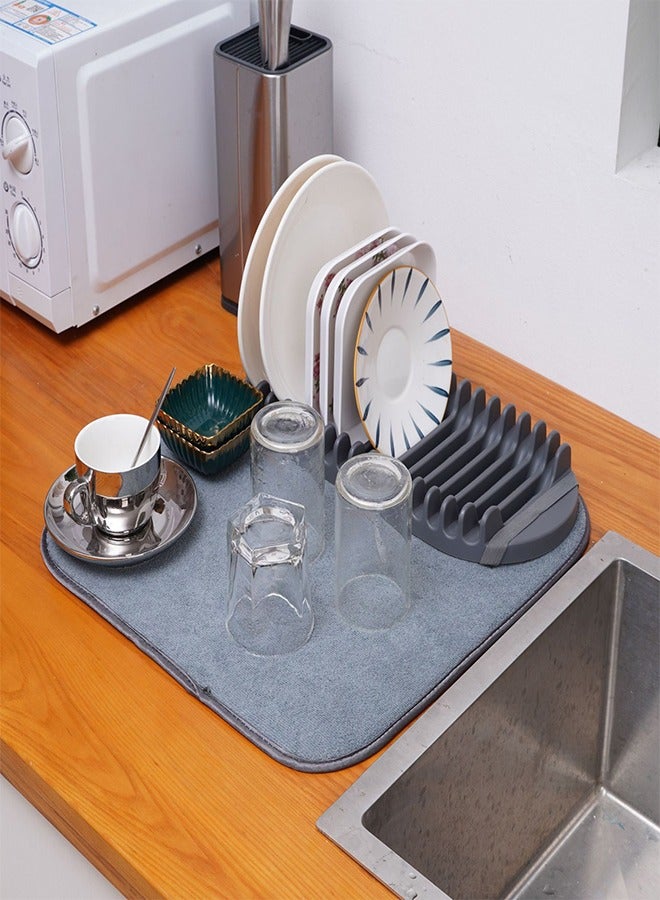 Rack and Microfiber Dish Drying Mat Space Saving Lightweight Design Folds Up for Easy Storage Mini Charcoal  - Image 2