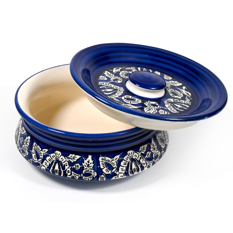 SG Shadowgreen ShadowGreen | Ceramic Serving Dekchi | Serving Bowl with Lid | Dinner/Gravy Bowl | Blue Mughal Design | Set of 1 | (Large (1000ML)) - Image 1
