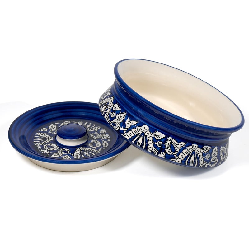 SG Shadowgreen ShadowGreen | Ceramic Serving Dekchi | Serving Bowl with Lid | Dinner/Gravy Bowl | Blue Mughal Design | Set of 1 | (Large (1000ML)) - Image 2