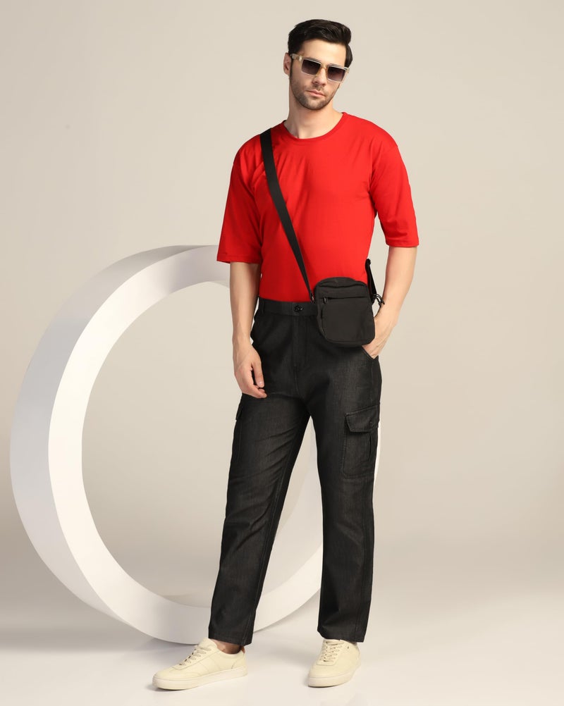 TAGDO® Men's Straight Fit Cotton Cargo Jeans Pant (Denim-Cargo-2040-Black-30) - Image 2