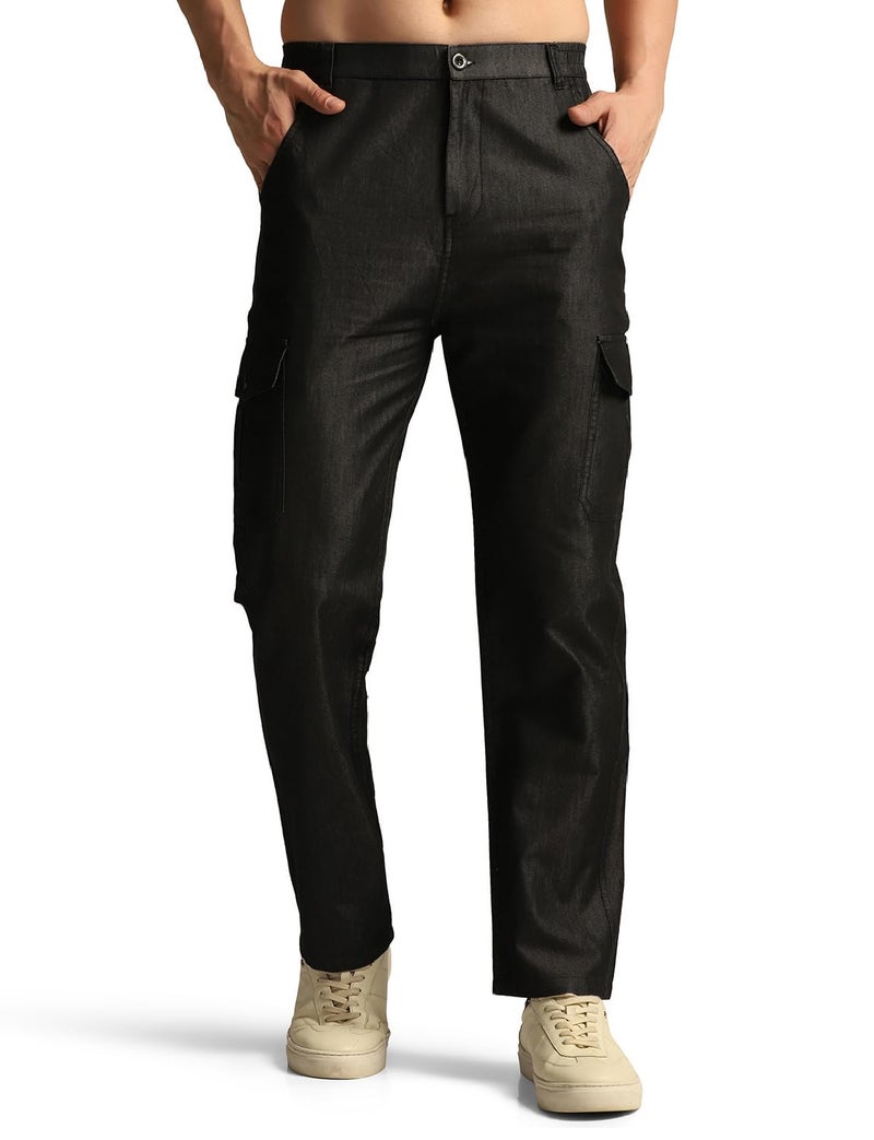 TAGDO® Men's Straight Fit Cotton Cargo Jeans Pant (Denim-Cargo-2040-Black-30) - Image 5