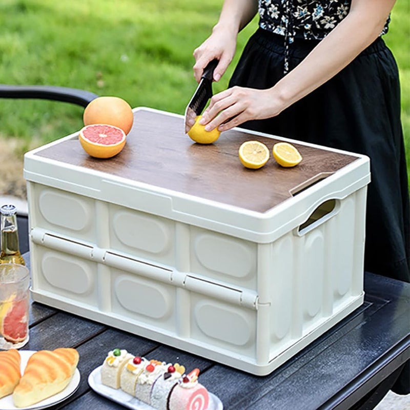 Portable Storage Box with Lid Collapsible Plastic Storage Cabinet Portable Storage Container for Outdoor Indoor Home Camping Picnic Car(40cm Wide 1 layer White) - Image 4