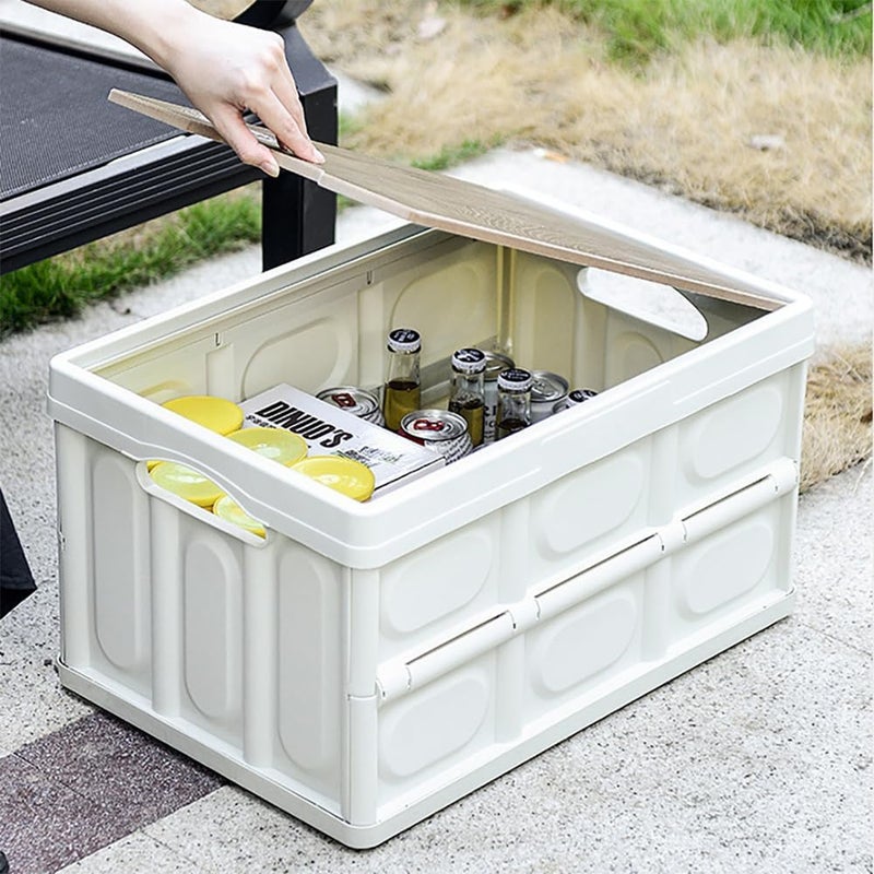Portable Storage Box with Lid Collapsible Plastic Storage Cabinet Portable Storage Container for Outdoor Indoor Home Camping Picnic Car(40cm Wide 1 layer White) - Image 3