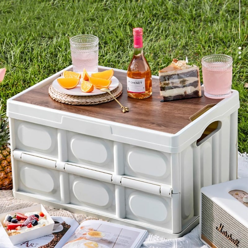 Portable Storage Box with Lid Collapsible Plastic Storage Cabinet Portable Storage Container for Outdoor Indoor Home Camping Picnic Car(40cm Wide 1 layer White) - Image 5