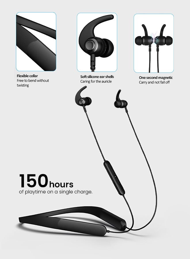 SEEKEN Soundbreeze Wireless Bluetooth Neckband Headphones - Black | 40 Hours Playtime | Magnetic Cable | Premium Design | High-Quality. - Image 2