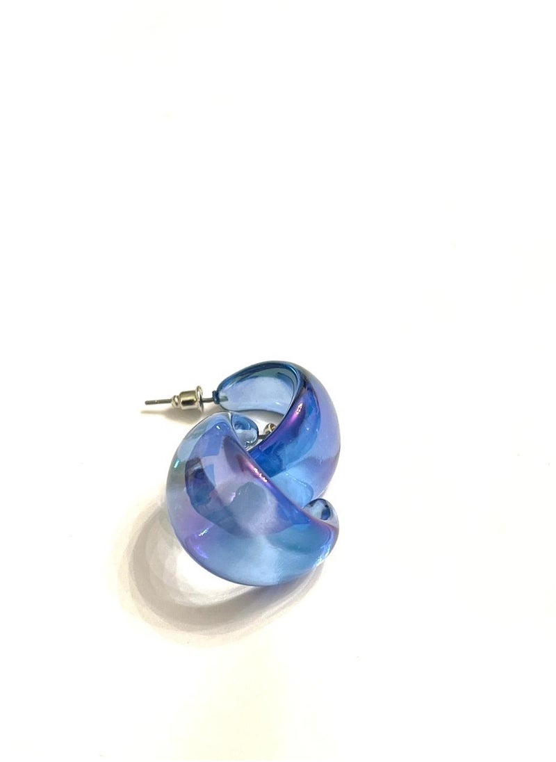 Trio Earrings - Blue semi-circled hoops - Image 1
