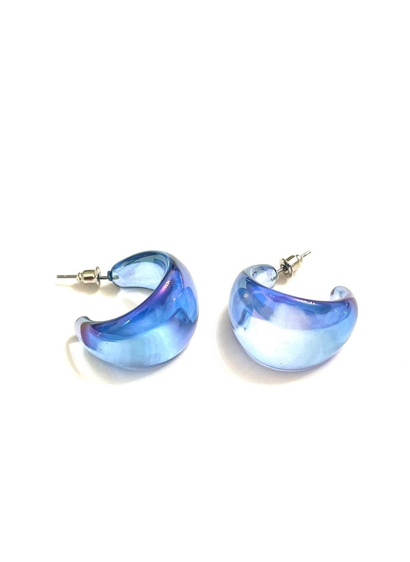 Trio Earrings - Blue semi-circled hoops - Image 1