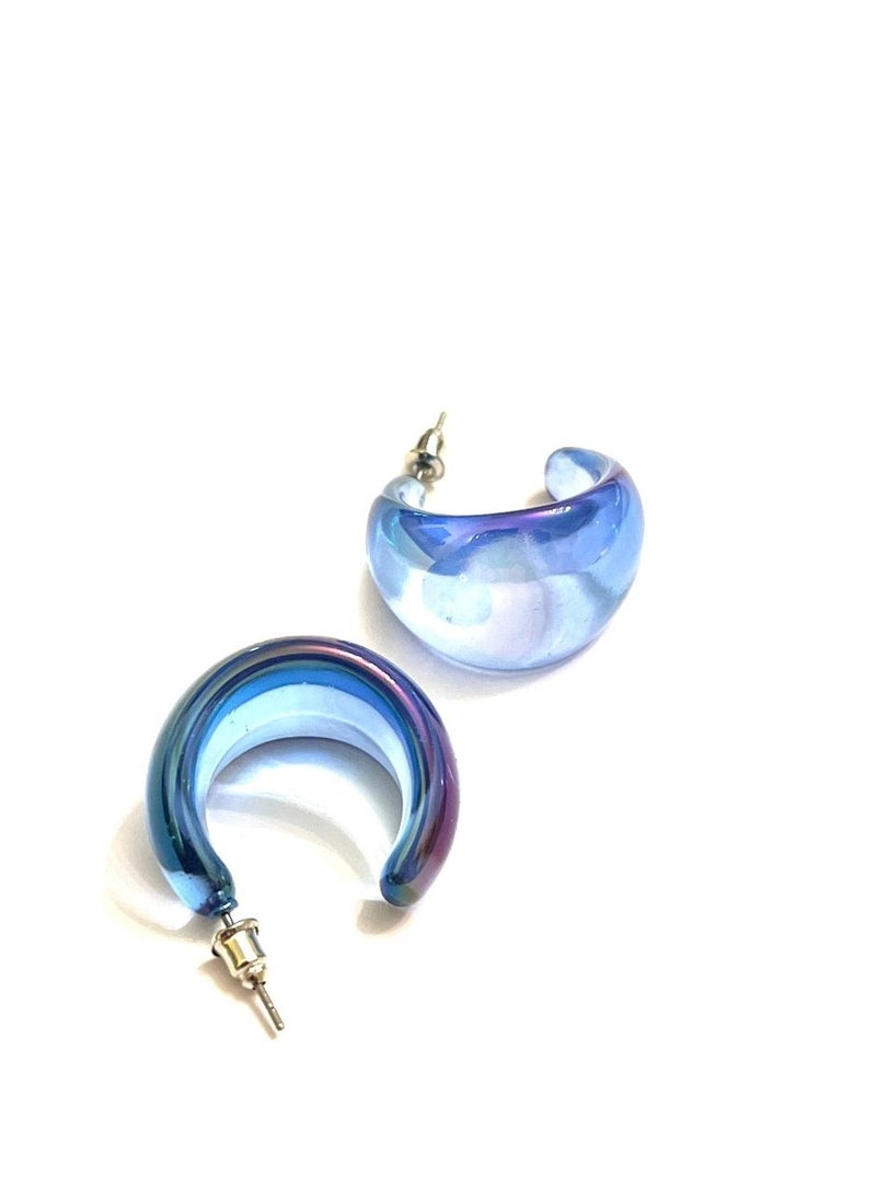 Trio Earrings - Blue semi-circled hoops - Image 1
