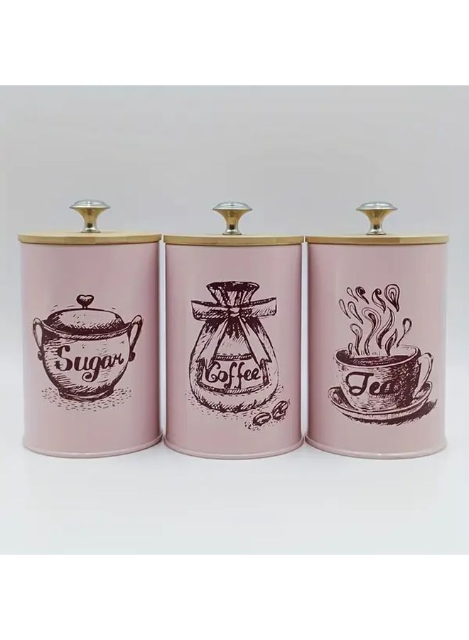 Green 3 Pieces Bamboo Lid Storage Jar Set With Reusable Flip Top Iron Canisters And Labeled Lids For Coffee Tea Sugar Pantry Organization And Dry Goods Spices - Image 5