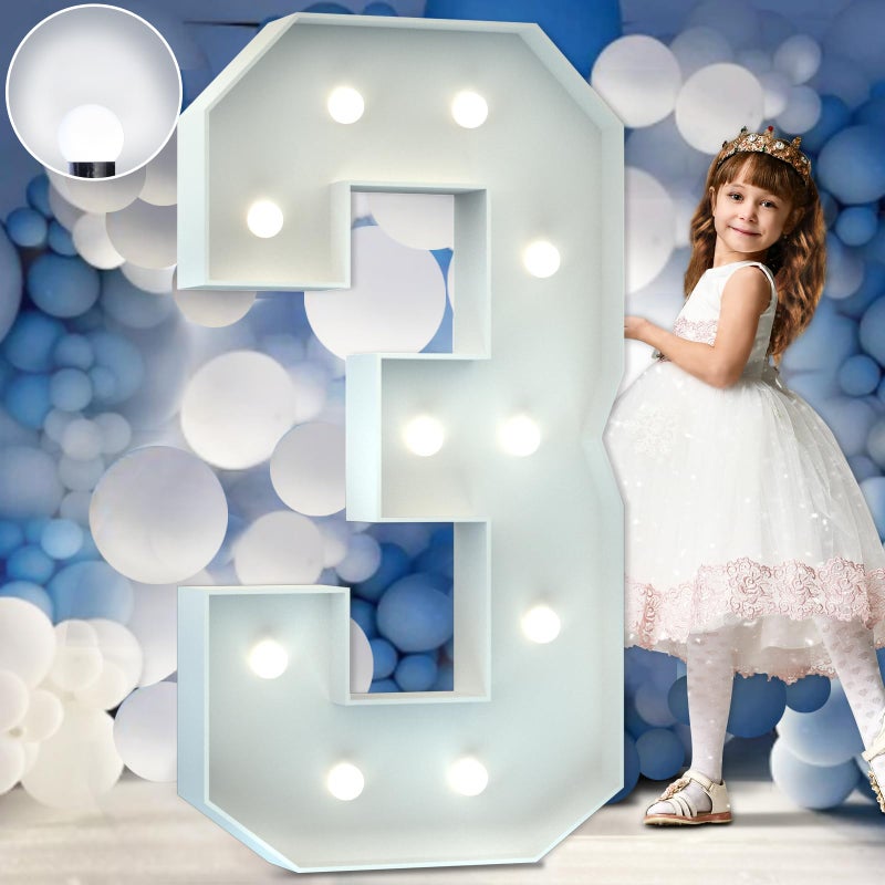imprsv 4FT Marquee Numbers Light Up Numbers Marquee Numbers 3 Cool White Light Up Numbers for Party Big Numbers for 3rd 13th 23th 30th Birthday Party Decorations Anniversary Decor