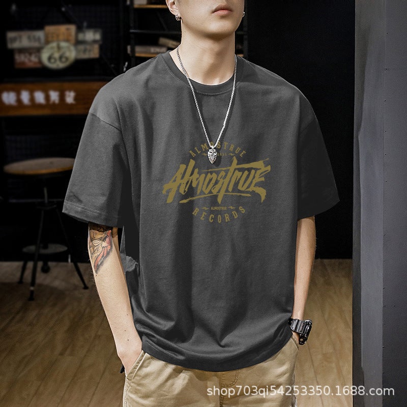 200G Pure Cotton American Style Retro Trendy Brand Men'S T-Shirt Short Sleeve Explosions Personalized Pure Cotton T-Shirt 2023 Boys Loose - Image 2