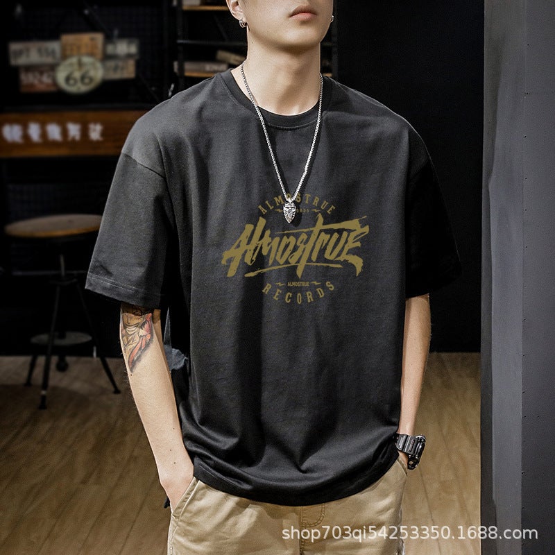 200G Pure Cotton American Style Retro Trendy Brand Men'S T-Shirt Short Sleeve Explosions Personalized Pure Cotton T-Shirt 2023 Boys Loose - Image 3