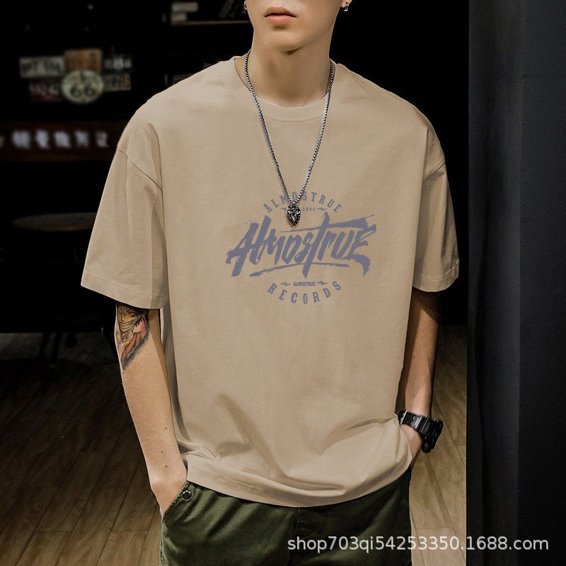 200G Pure Cotton American Style Retro Trendy Brand Men'S T-Shirt Short Sleeve Explosions Personalized Pure Cotton T-Shirt 2023 Boys Loose - Image 1