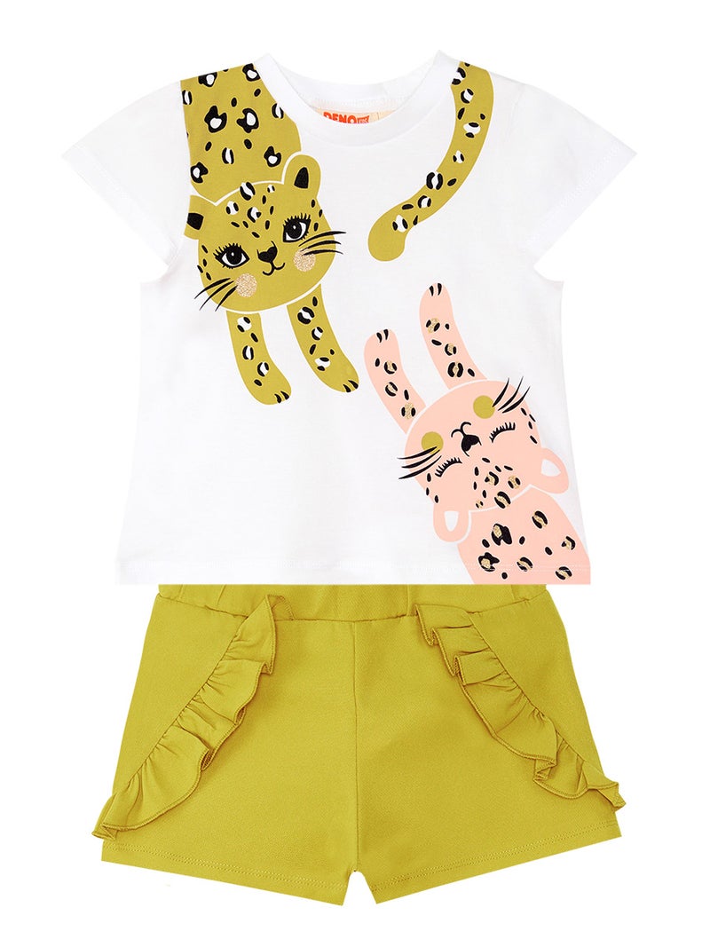 Denokids Funny Cats Girl Crop Top&Shorts Set - Image 3