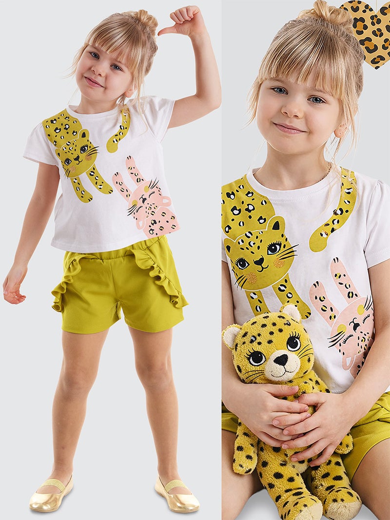 Denokids Funny Cats Girl Crop Top&Shorts Set - Image 1