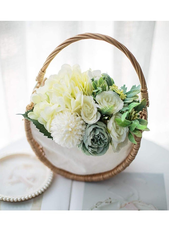 Peachjoy Artificial Flowers With Vases, Faux Flowers Rose Bouquet Table Decoration, Hydrangea Artificial Flower Table Wedding Party Family Bedroom Living Room Table Decoration (White) - Image 2