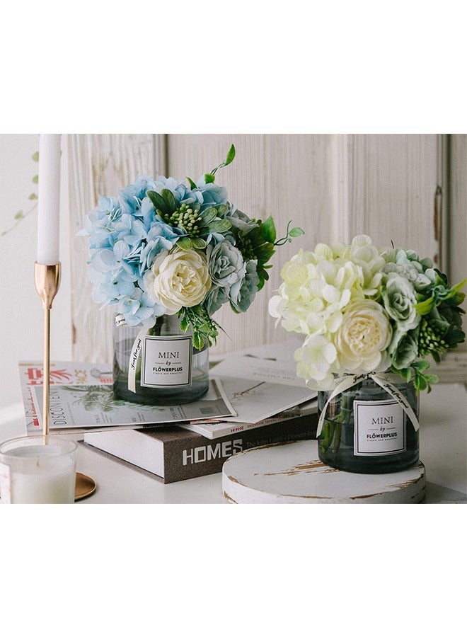 Peachjoy Artificial Flowers With Vases, Faux Flowers Rose Bouquet Table Decoration, Hydrangea Artificial Flower Table Wedding Party Family Bedroom Living Room Table Decoration (White) - Image 4