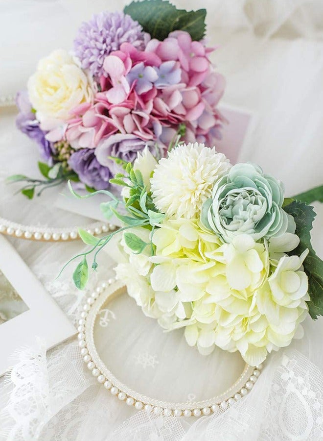 Peachjoy Artificial Flowers With Vases, Faux Flowers Rose Bouquet Table Decoration, Hydrangea Artificial Flower Table Wedding Party Family Bedroom Living Room Table Decoration (White) - Image 3