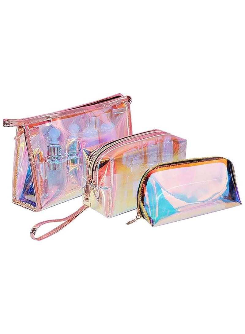 فولانري حقيبة مكياج ثلاثية الأبعاد مكونة من 3 قطع، حقائب أدوات تجميل شفافة نصف دائرية ملونة بسحاب، حقيبة مستحضرات تجميل محمولة للسفر، حقائب مستحضرات تجميل مقاومة للماء من مادة TPU لتنظيم أدوات المكياج، أدوات التجميل النسائية، السفر، حافظة أقلام - Image 1