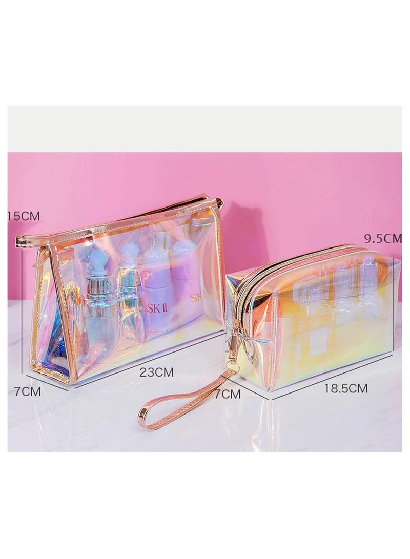 فولانري حقيبة مكياج ثلاثية الأبعاد مكونة من 3 قطع، حقائب أدوات تجميل شفافة نصف دائرية ملونة بسحاب، حقيبة مستحضرات تجميل محمولة للسفر، حقائب مستحضرات تجميل مقاومة للماء من مادة TPU لتنظيم أدوات المكياج، أدوات التجميل النسائية، السفر، حافظة أقلام - Image 2