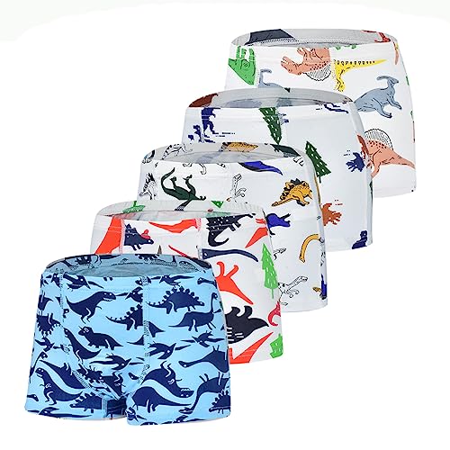 Tphon Boys Boxer Briefs, Toddler Kids Soft Cotton Underwear 4/5 Pairs Little Big Boy Dinosaur Shark Shorts Set(7-8T) - Image 1