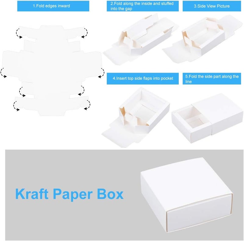 BENECREAT Pack of 30 Kraft Paper Drawer Boxes 8.5 x 8.5 x 3.5 cm White Soap Jewellery Favours Small Gift Boxes for Gift Wrapping, Christmas, Wedding, Party Favours - Image 4