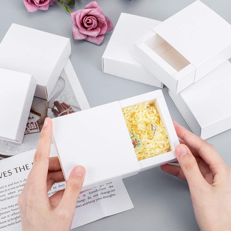 BENECREAT Pack of 30 Kraft Paper Drawer Boxes 8.5 x 8.5 x 3.5 cm White Soap Jewellery Favours Small Gift Boxes for Gift Wrapping, Christmas, Wedding, Party Favours - Image 2