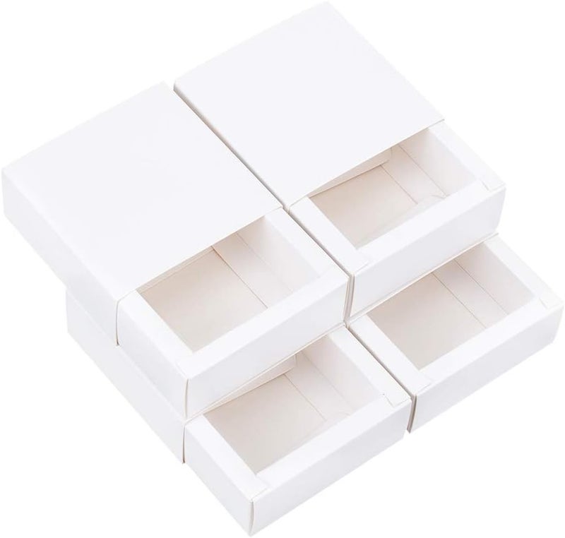 BENECREAT Pack of 30 Kraft Paper Drawer Boxes 8.5 x 8.5 x 3.5 cm White Soap Jewellery Favours Small Gift Boxes for Gift Wrapping, Christmas, Wedding, Party Favours - Image 1