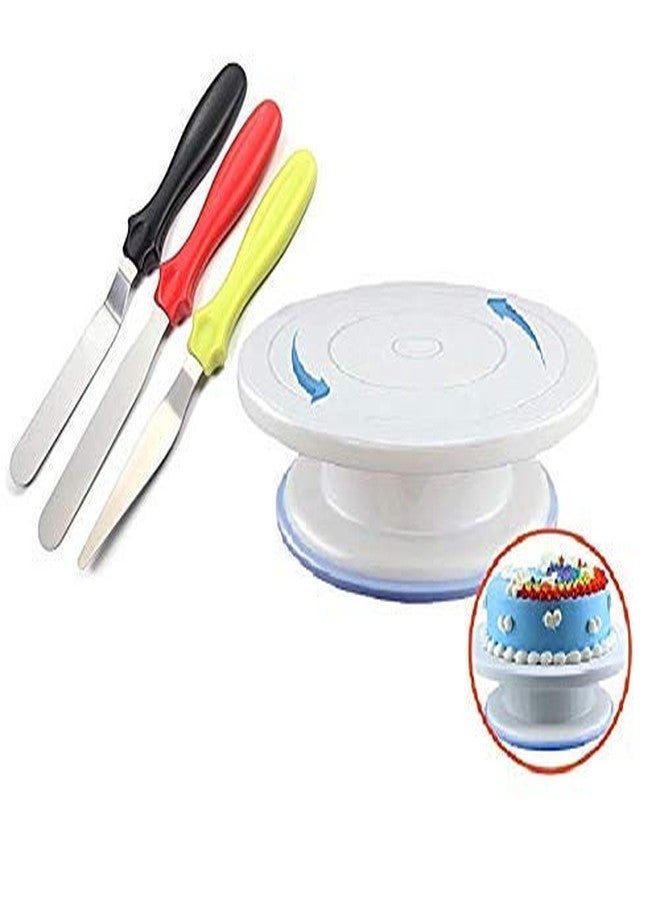 MASTER ROYAL BACKNCOOK TOOLS Amazing-Shop Brand Marvino Cake Decorating 360� Rotational Revolving Turntable with Accessories with 3 Colourful Spatula Set -Made in India