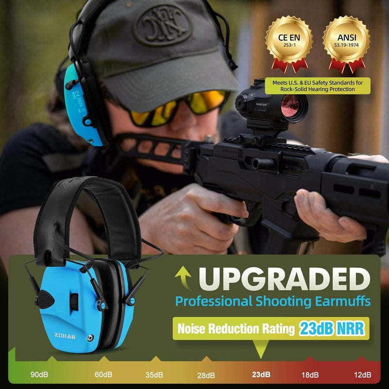 Zohan EM054 Electronic Shooting Ear Protection with Gel Ear Pads, Slim Active Noise Reduction Earmuffs with 4X Sound Amplification for Gun Range - Image 3