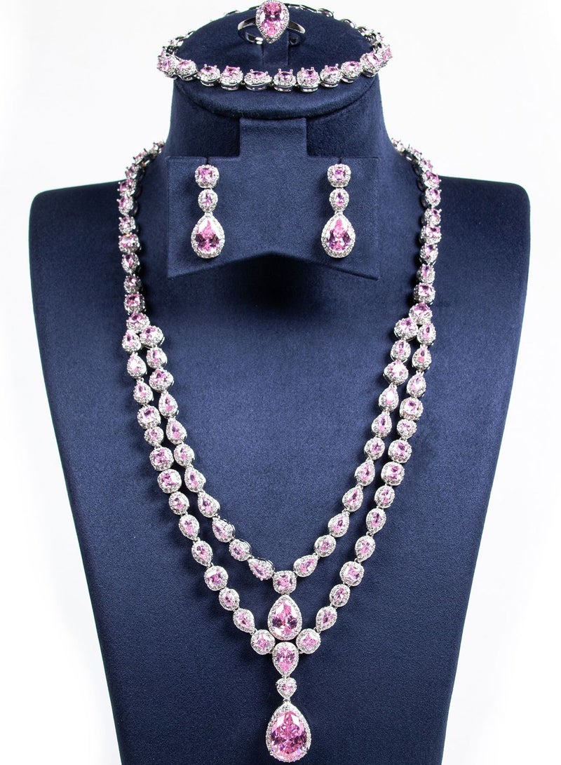 Mark Fairwhale Double layer Water Drop Bridal Necklace Simple, Exquisite, Elegant Multi layer Necklace Four Piece Set - Image 1
