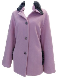 Women wool pink German buttoned jacket with fur collar