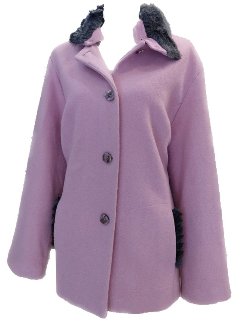 Generic - Women wool pink German buttoned jacket with fur collar - Image 1