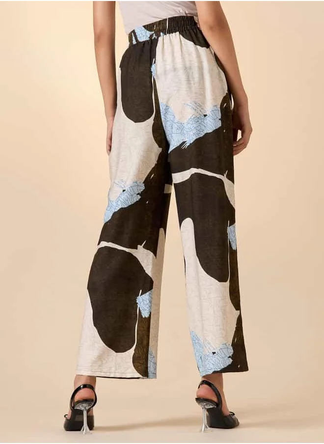 Iconic Iconic Relaxed Fit Printed Trousers with Drawstring Closure and Pockets