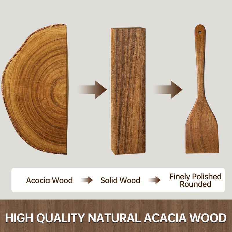 Fyctio 12 PCS Acacia Wooden Spoons for Cooking - Heat-Resistant, Comfort Grip,Easy to Clean, Non-stick Friendly - Kitchen Utensil Set with Holder, Spoon Rest & 6 Hooks, Ideal for Gifting - Image 2