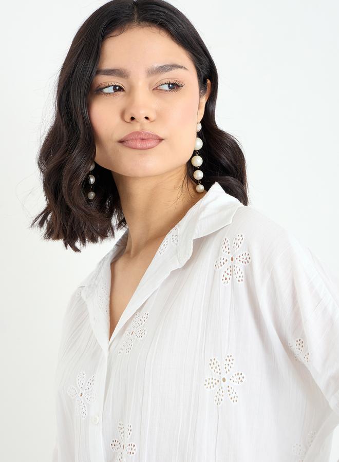 Styli White Broderie Oversized Shirt - Image 4